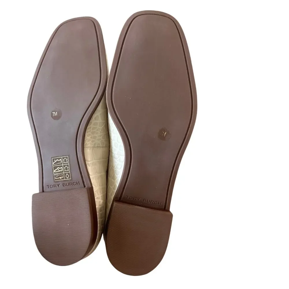 Tory Burch Georgia Croc Embossed Ivory Loafers Size 7